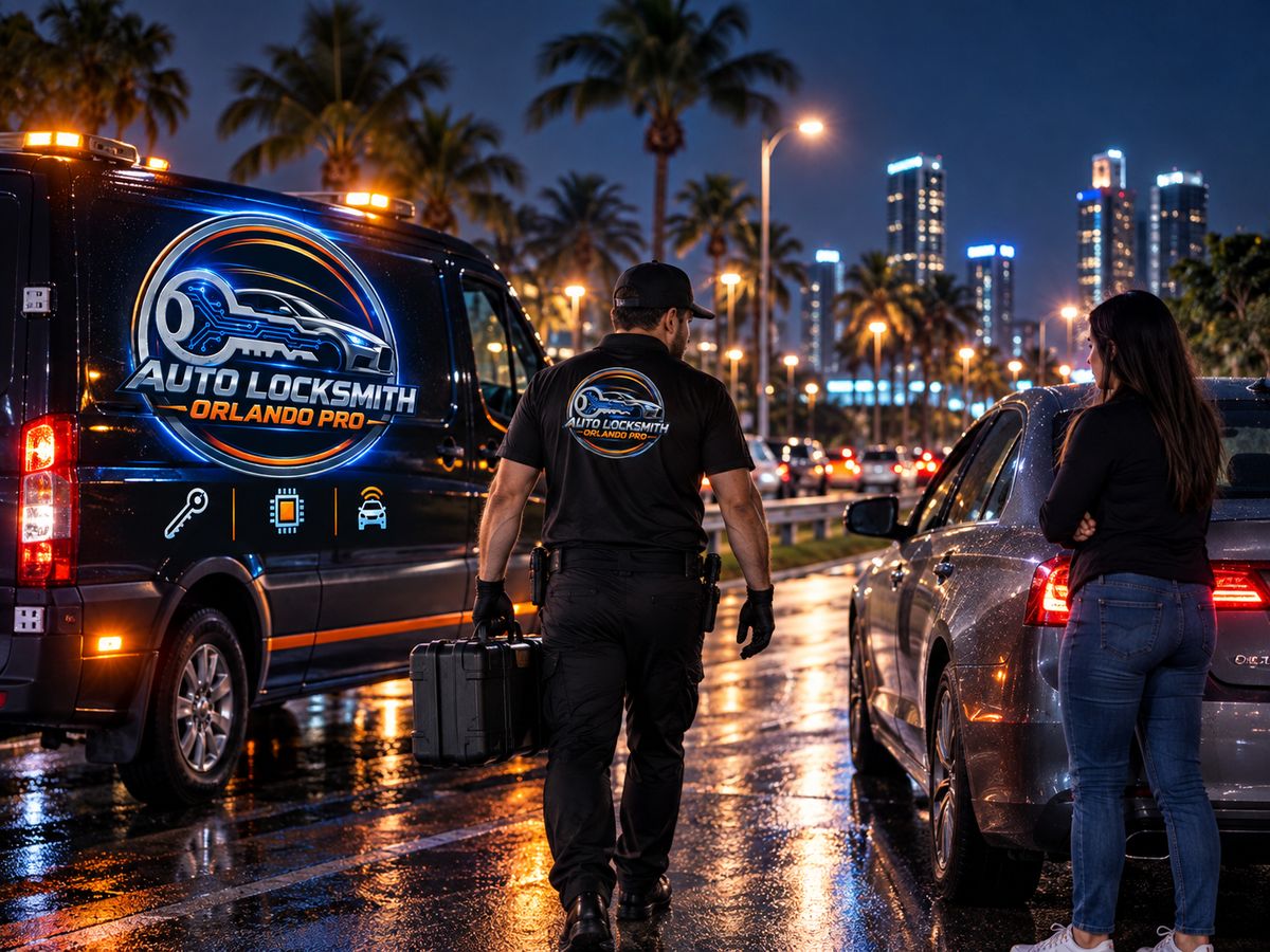Roadside service on a rainy Orlando night